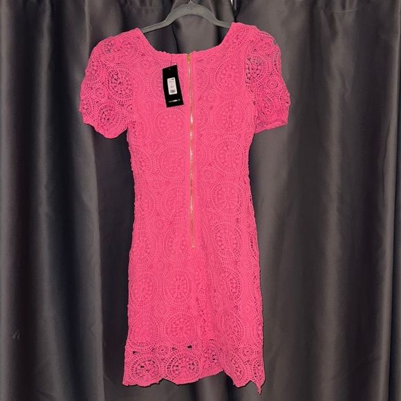 Fashion Nova 💞 No Way Crochet Short Sleeve Dress in Pink - Picture 7 of 8